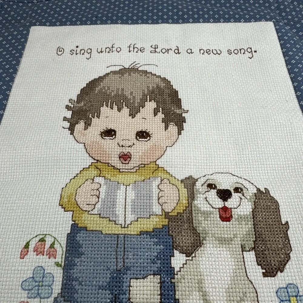 Handmade Embroidered Wall Hanging 14.5x12 O Sing Unto The Lord A New Song Quilte